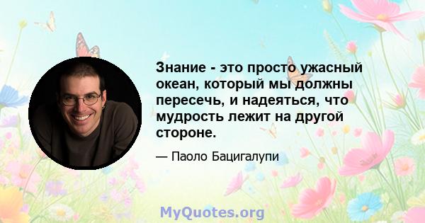 Знание - это просто ужасный океан, который мы должны пересечь, и надеяться, что мудрость лежит на другой стороне.