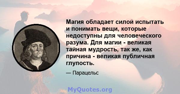 Магия обладает силой испытать и понимать вещи, которые недоступны для человеческого разума. Для магии - великая тайная мудрость, так же, как причина - великая публичная глупость.