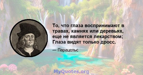 То, что глаза воспринимают в травах, камнях или деревьях, еще не является лекарством; Глаза видят только дросс.