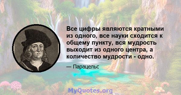 Все цифры являются кратными из одного, все науки сходится к общему пункту, вся мудрость выходит из одного центра, а количество мудрости - одно.