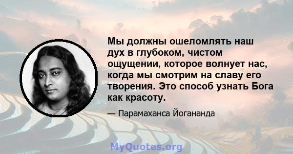 Мы должны ошеломлять наш дух в глубоком, чистом ощущении, которое волнует нас, когда мы смотрим на славу его творения. Это способ узнать Бога как красоту.