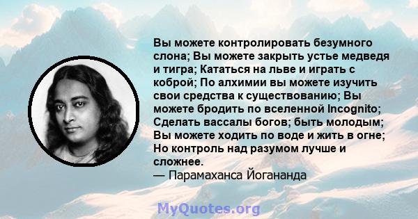 Вы можете контролировать безумного слона; Вы можете закрыть устье медведя и тигра; Кататься на льве и играть с коброй; По алхимии вы можете изучить свои средства к существованию; Вы можете бродить по вселенной