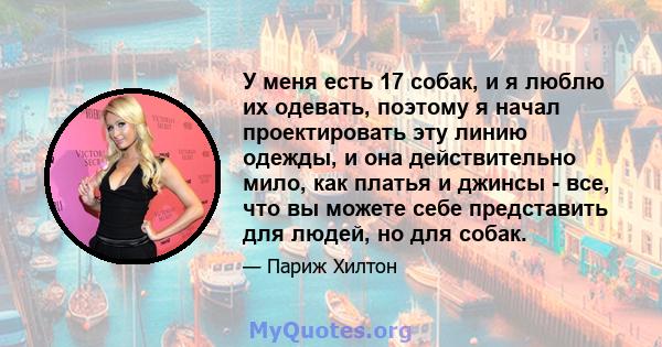 У меня есть 17 собак, и я люблю их одевать, поэтому я начал проектировать эту линию одежды, и она действительно мило, как платья и джинсы - все, что вы можете себе представить для людей, но для собак.