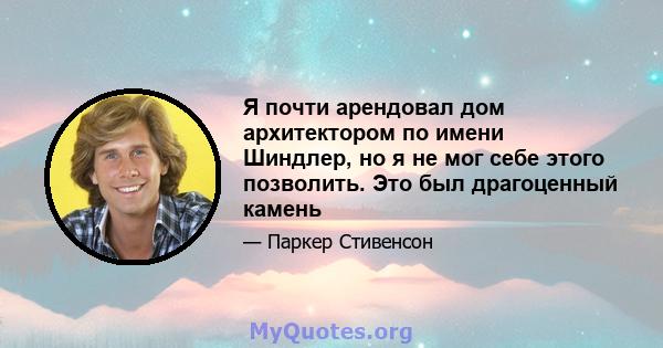 Я почти арендовал дом архитектором по имени Шиндлер, но я не мог себе этого позволить. Это был драгоценный камень