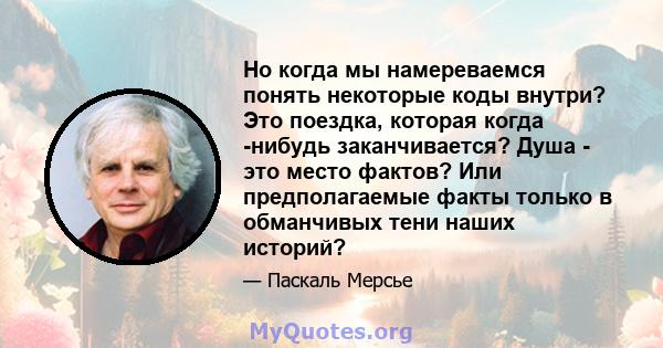 Но когда мы намереваемся понять некоторые коды внутри? Это поездка, которая когда -нибудь заканчивается? Душа - это место фактов? Или предполагаемые факты только в обманчивых тени наших историй?