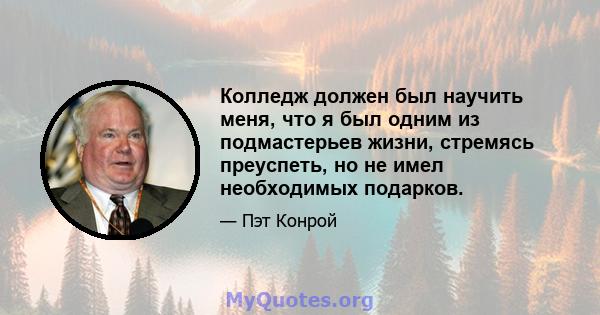 Колледж должен был научить меня, что я был одним из подмастерьев жизни, стремясь преуспеть, но не имел необходимых подарков.