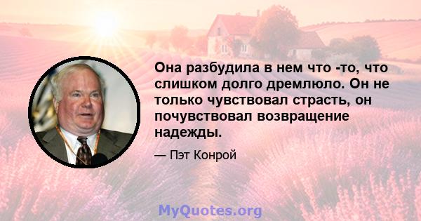 Она разбудила в нем что -то, что слишком долго дремлюло. Он не только чувствовал страсть, он почувствовал возвращение надежды.