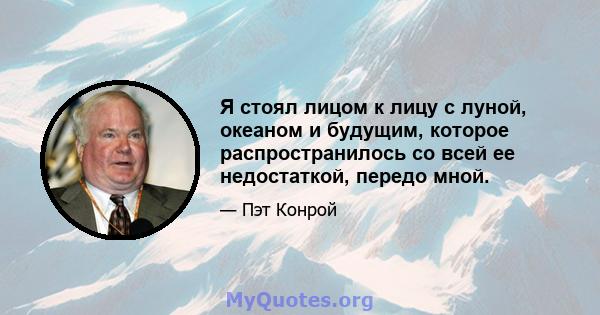 Я стоял лицом к лицу с луной, океаном и будущим, которое распространилось со всей ее недостаткой, передо мной.