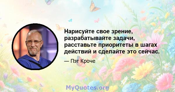 Нарисуйте свое зрение, разрабатывайте задачи, расставьте приоритеты в шагах действий и сделайте это сейчас.