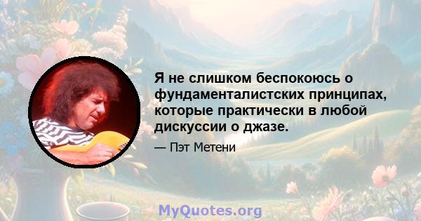 Я не слишком беспокоюсь о фундаменталистских принципах, которые практически в любой дискуссии о джазе.