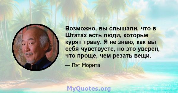 Возможно, вы слышали, что в Штатах есть люди, которые курят траву. Я не знаю, как вы себя чувствуете, но это уверен, что проще, чем резать вещи.