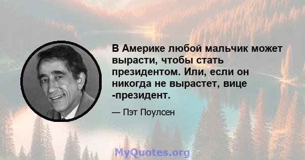 В Америке любой мальчик может вырасти, чтобы стать президентом. Или, если он никогда не вырастет, вице -президент.