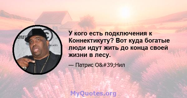 У кого есть подключения к Коннектикуту? Вот куда богатые люди идут жить до конца своей жизни в лесу.