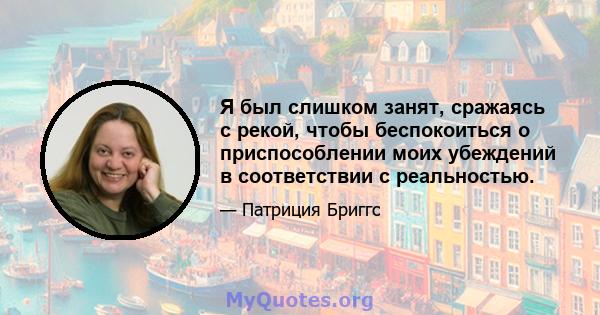 Я был слишком занят, сражаясь с рекой, чтобы беспокоиться о приспособлении моих убеждений в соответствии с реальностью.