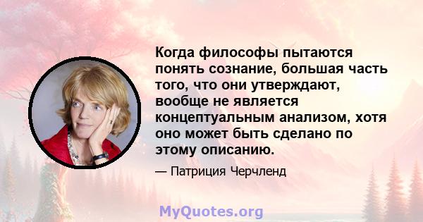 Когда философы пытаются понять сознание, большая часть того, что они утверждают, вообще не является концептуальным анализом, хотя оно может быть сделано по этому описанию.