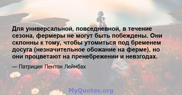 Для универсальной, повседневной, в течение сезона, фермеры не могут быть побеждены. Они склонны к тому, чтобы утомиться под бременем досуга (незначительное обожание на ферме), но они процветают на пренебрежении и