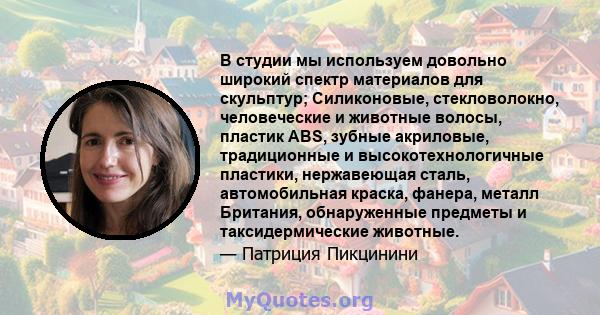 В студии мы используем довольно широкий спектр материалов для скульптур; Силиконовые, стекловолокно, человеческие и животные волосы, пластик ABS, зубные акриловые, традиционные и высокотехнологичные пластики,