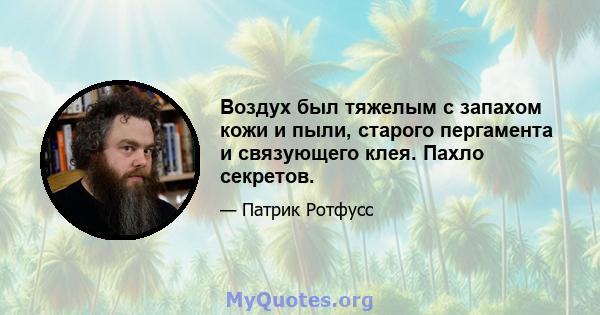 Воздух был тяжелым с запахом кожи и пыли, старого пергамента и связующего клея. Пахло секретов.