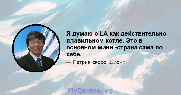 Я думаю о LA как действительно плавильном котле. Это в основном мини -страна сама по себе.