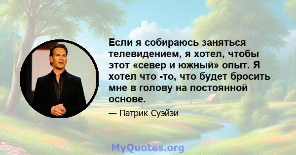 Если я собираюсь заняться телевидением, я хотел, чтобы этот «север и южный» опыт. Я хотел что -то, что будет бросить мне в голову на постоянной основе.