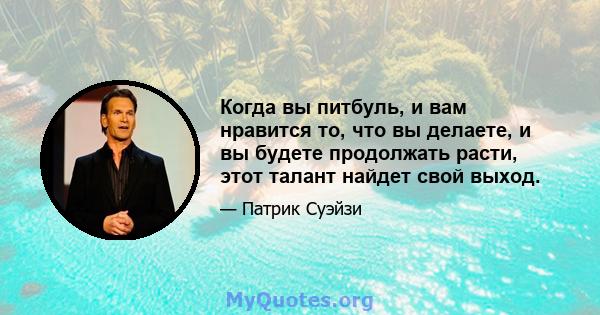 Когда вы питбуль, и вам нравится то, что вы делаете, и вы будете продолжать расти, этот талант найдет свой выход.