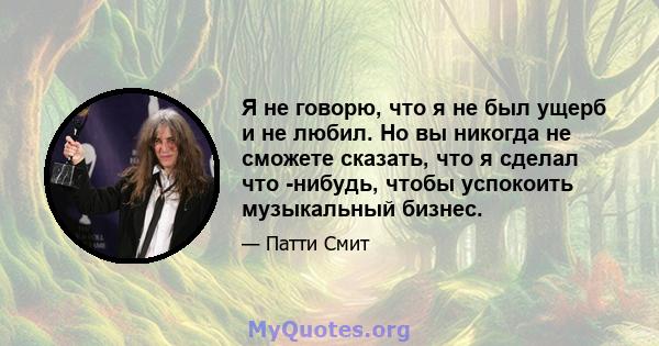 Я не говорю, что я не был ущерб и не любил. Но вы никогда не сможете сказать, что я сделал что -нибудь, чтобы успокоить музыкальный бизнес.