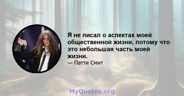 Я не писал о аспектах моей общественной жизни, потому что это небольшая часть моей жизни.