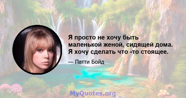 Я просто не хочу быть маленькой женой, сидящей дома. Я хочу сделать что -то стоящее.