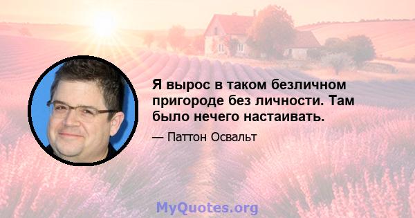 Я вырос в таком безличном пригороде без личности. Там было нечего настаивать.