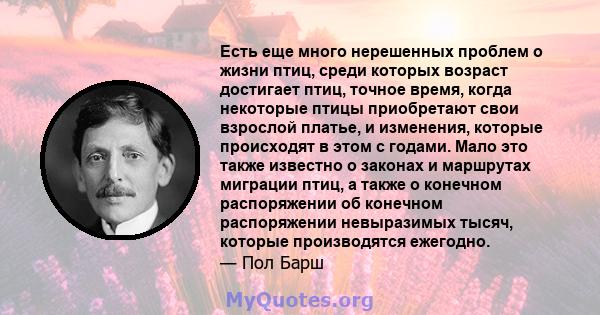 Есть еще много нерешенных проблем о жизни птиц, среди которых возраст достигает птиц, точное время, когда некоторые птицы приобретают свои взрослой платье, и изменения, которые происходят в этом с годами. Мало это также 