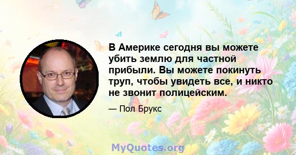 В Америке сегодня вы можете убить землю для частной прибыли. Вы можете покинуть труп, чтобы увидеть все, и никто не звонит полицейским.