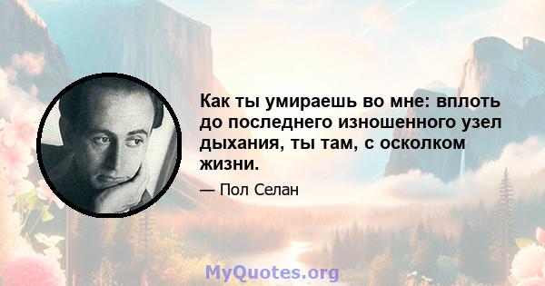 Как ты умираешь во мне: вплоть до последнего изношенного узел дыхания, ты там, с осколком жизни.