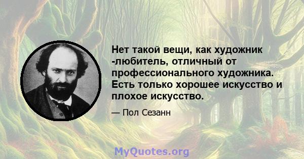 Нет такой вещи, как художник -любитель, отличный от профессионального художника. Есть только хорошее искусство и плохое искусство.