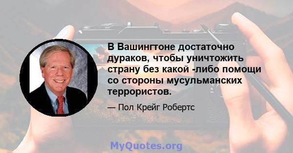 В Вашингтоне достаточно дураков, чтобы уничтожить страну без какой -либо помощи со стороны мусульманских террористов.