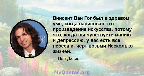 Винсент Ван Гог был в здравом уме, когда нарисовал это произведение искусства, потому что, когда вы чувствуете манию и депрессию, у вас есть все небеса и, черт возьми Несколько жизней.