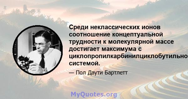 Среди неклассических ионов соотношение концептуальной трудности к молекулярной массе достигает максимума с циклопропилкарбинилциклобутильной системой.