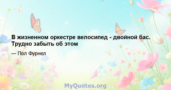 В жизненном оркестре велосипед - двойной бас. Трудно забыть об этом