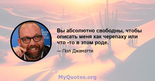 Вы абсолютно свободны, чтобы описать меня как черепаху или что -то в этом роде.