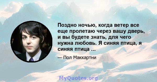 Поздно ночью, когда ветер все еще пролетаю через вашу дверь, и вы будете знать, для чего нужна любовь. Я синяя птица, я синяя птица ...