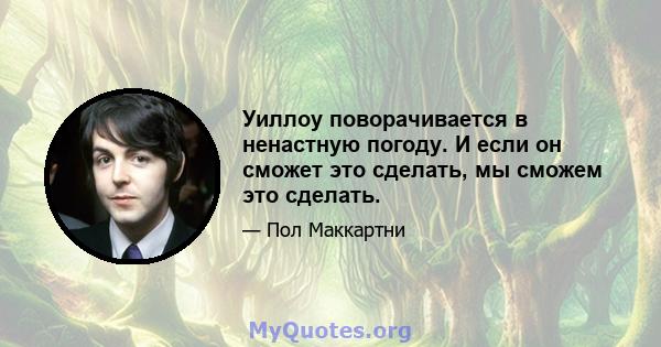 Уиллоу поворачивается в ненастную погоду. И если он сможет это сделать, мы сможем это сделать.