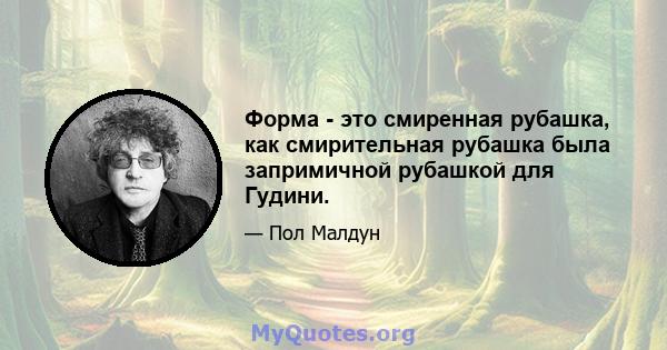 Форма - это смиренная рубашка, как смирительная рубашка была запримичной рубашкой для Гудини.