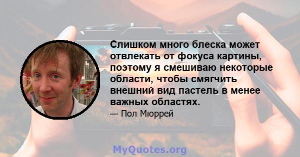 Слишком много блеска может отвлекать от фокуса картины, поэтому я смешиваю некоторые области, чтобы смягчить внешний вид пастель в менее важных областях.