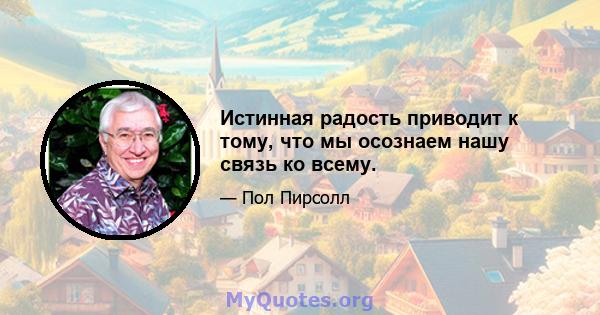 Истинная радость приводит к тому, что мы осознаем нашу связь ко всему.