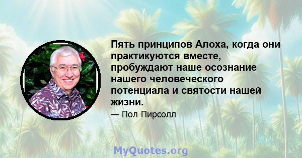 Пять принципов Алоха, когда они практикуются вместе, пробуждают наше осознание нашего человеческого потенциала и святости нашей жизни.