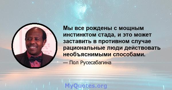 Мы все рождены с мощным инстинктом стада, и это может заставить в противном случае рациональные люди действовать необъяснимыми способами.