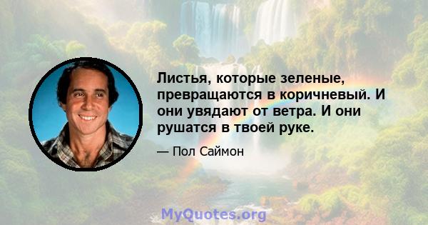 Листья, которые зеленые, превращаются в коричневый. И они увядают от ветра. И они рушатся в твоей руке.