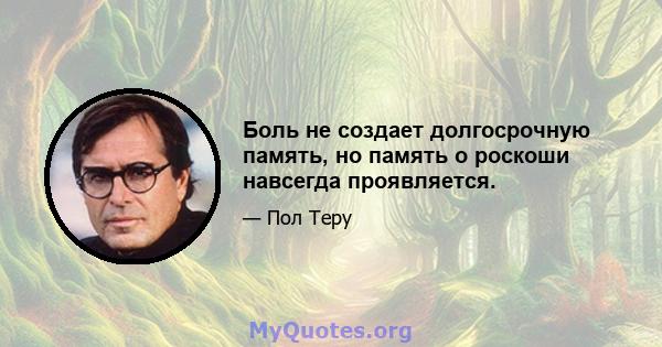 Боль не создает долгосрочную память, но память о роскоши навсегда проявляется.