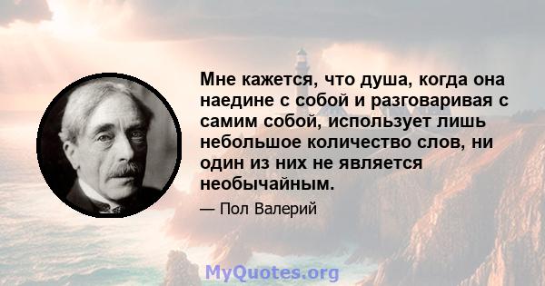 Мне кажется, что душа, когда она наедине с собой и разговаривая с самим собой, использует лишь небольшое количество слов, ни один из них не является необычайным.