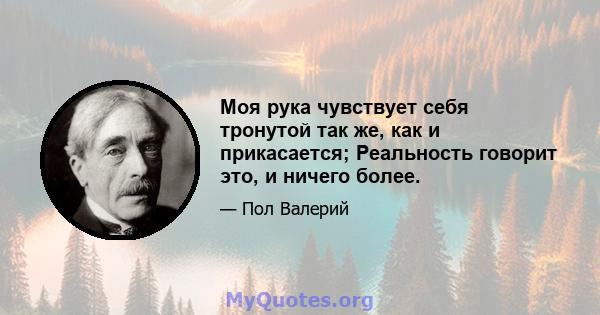 Моя рука чувствует себя тронутой так же, как и прикасается; Реальность говорит это, и ничего более.