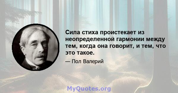 Сила стиха проистекает из неопределенной гармонии между тем, когда она говорит, и тем, что это такое.